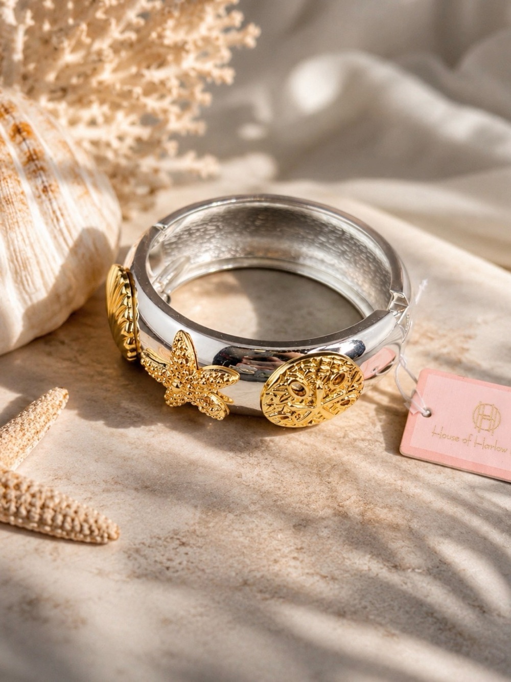 House of Harlow 1960 Two-Tone Nautical Charm Bangle - Gold & Silver